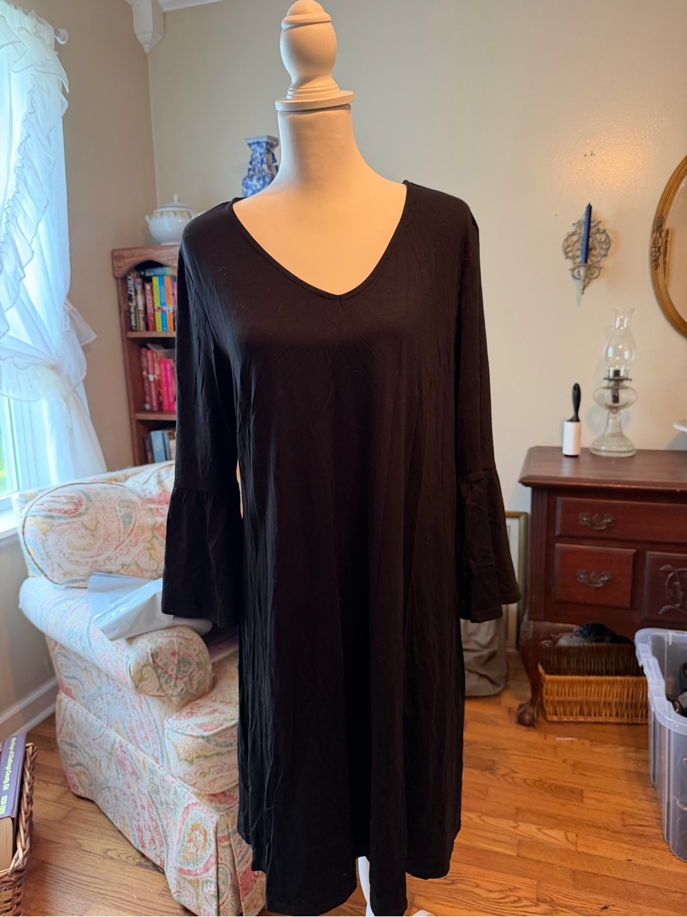 new directions Black Long Sleeve V-Neck Dress